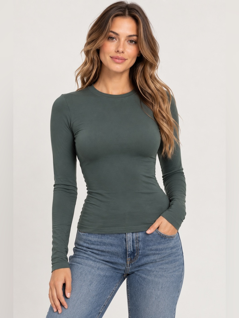 SKIMS Fits Everybody Long Sleeve T-Shirt | Deep Sea | Size XL